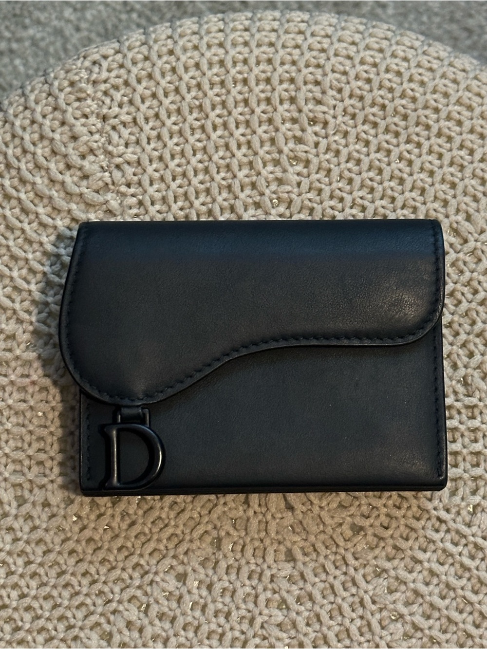 Rare Authentic Christian Dior Black Saddle Card Holder Wallet Oblique